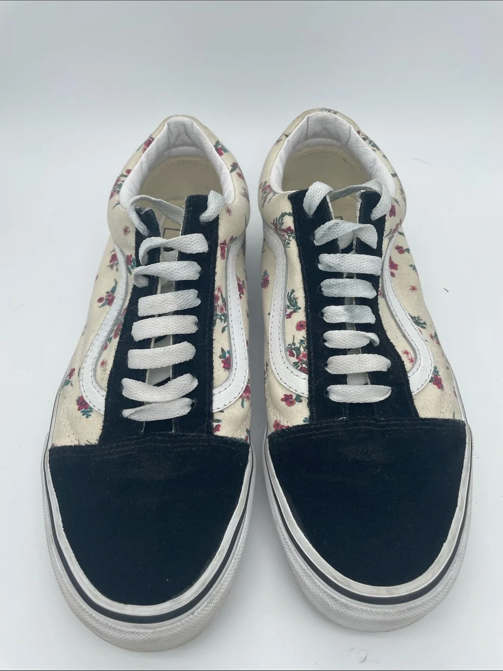 Vans Floral Canvas Low-Top Sneakers with Black Suede Accents